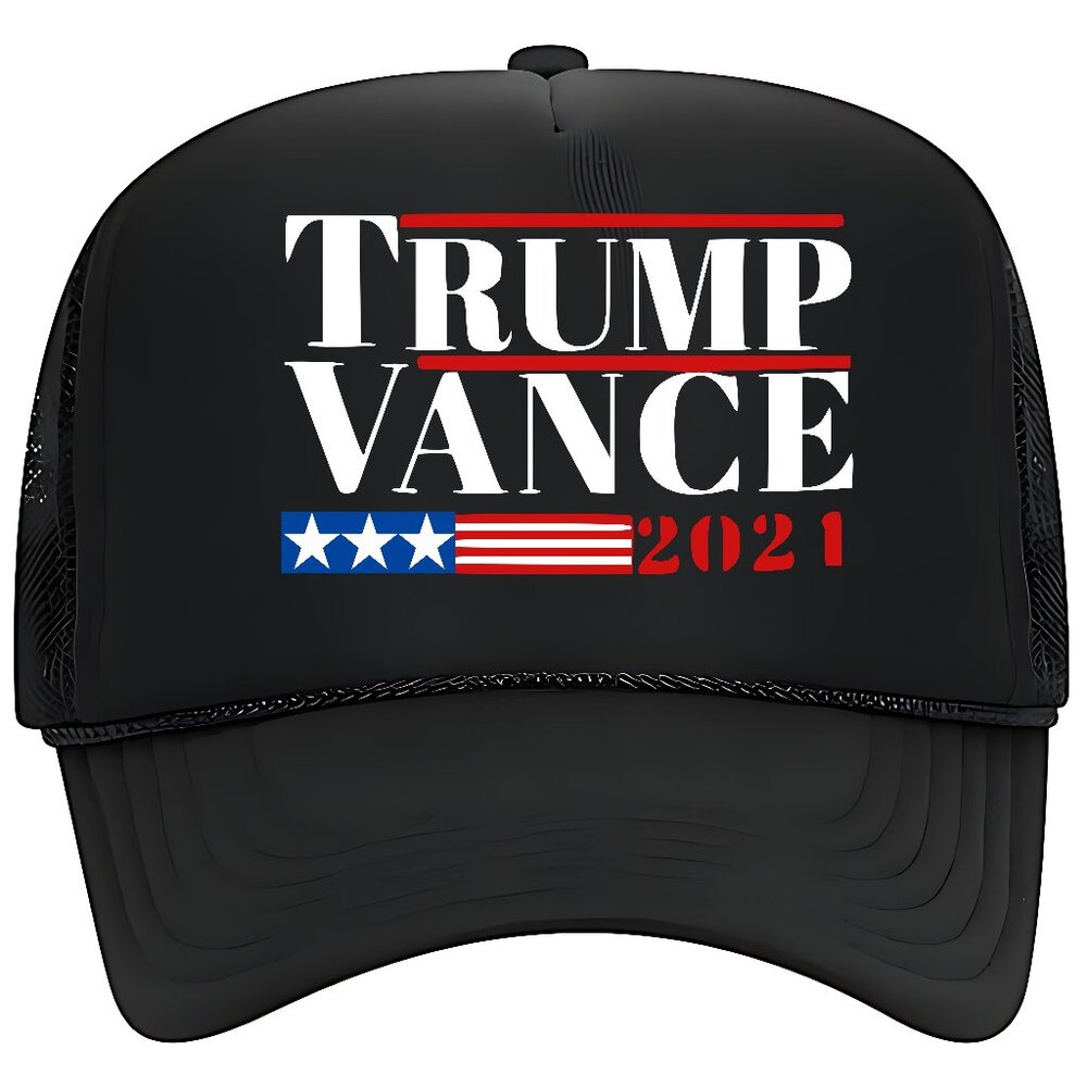Trump Vance 2024 Election Republican Foam Trucker Mesh Snapback Cap Hat Black